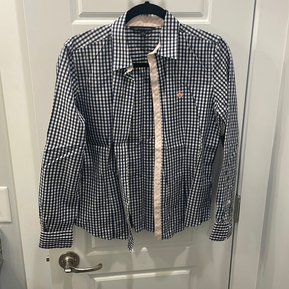 Navy, pink, and white button down brooks brothers